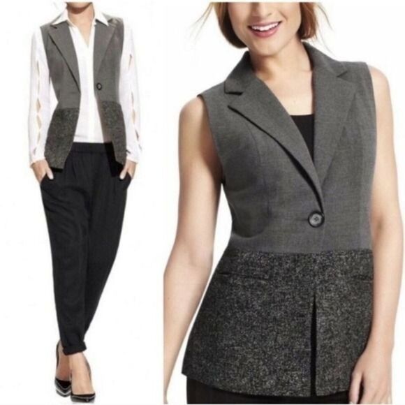 Cabi Womens 518 Over The Moon Vest Gray Tweed Hem Lined Button Vest Small - Picture 1 of 6